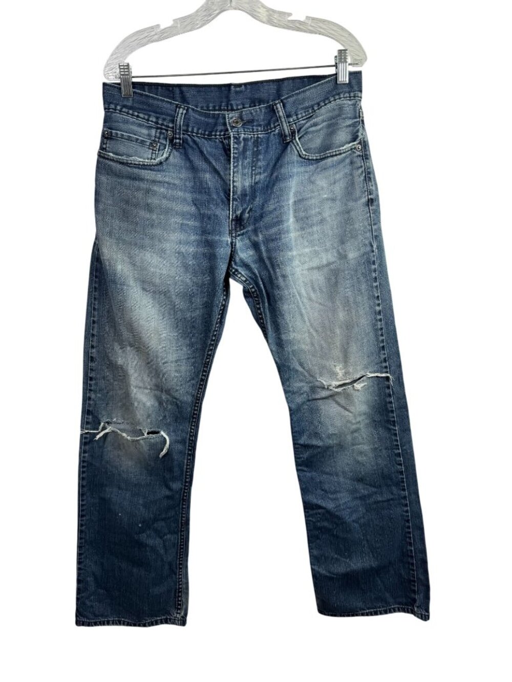 Levis 527 Men Bootcut Distressed Jeans 34x34 32" Blue Denim Faded Dark wash Y2K